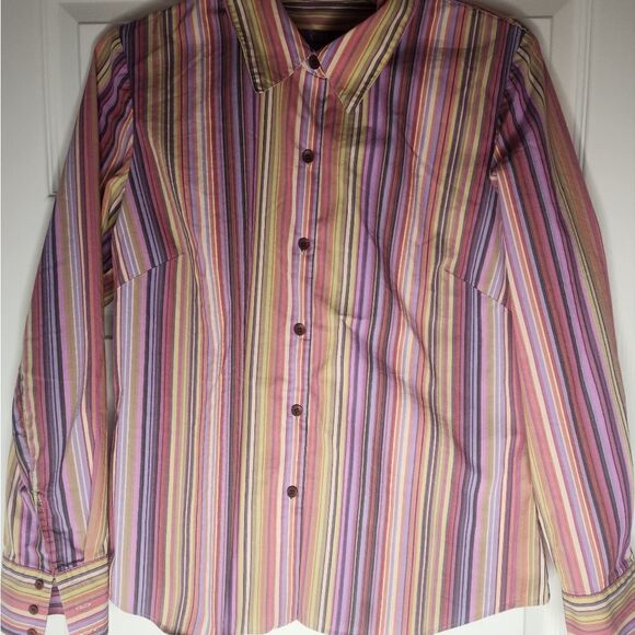 Sigrid Olsen 10 Striped Multicolored Lgslvs Cotton BlendButtons Up Women’s Shirt - Picture 1 of 8